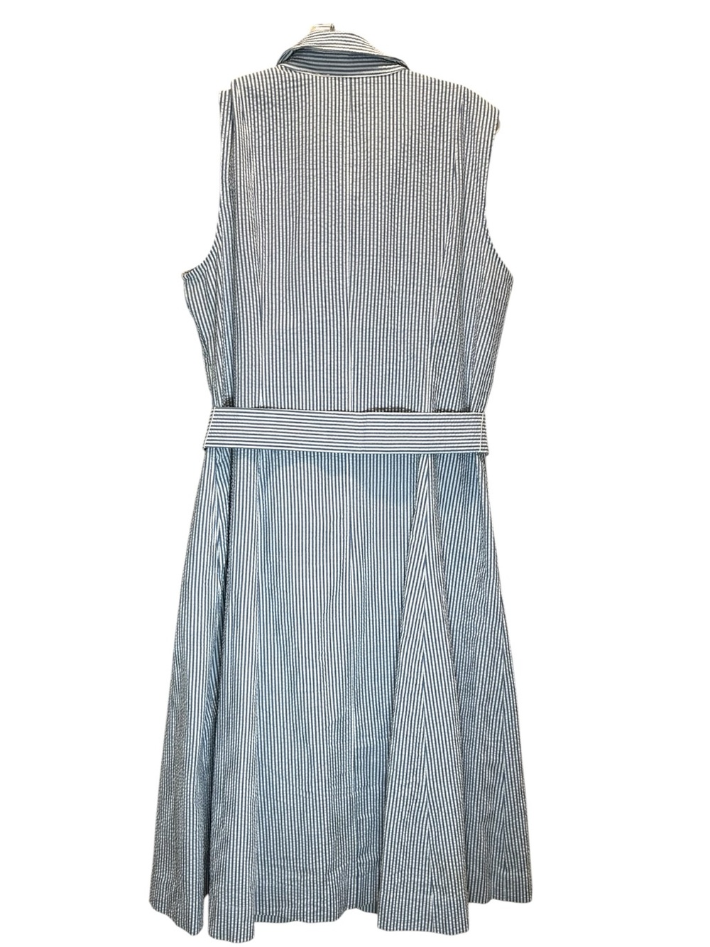 Anne Klein Blue & White Diane Seersucker Sleeveless Midi Shirt Dress - Size 14 - Picture 3 of 10